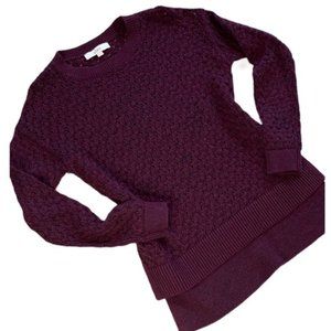 LOFT Crochet Crew Neck Sweater - Marled Wine